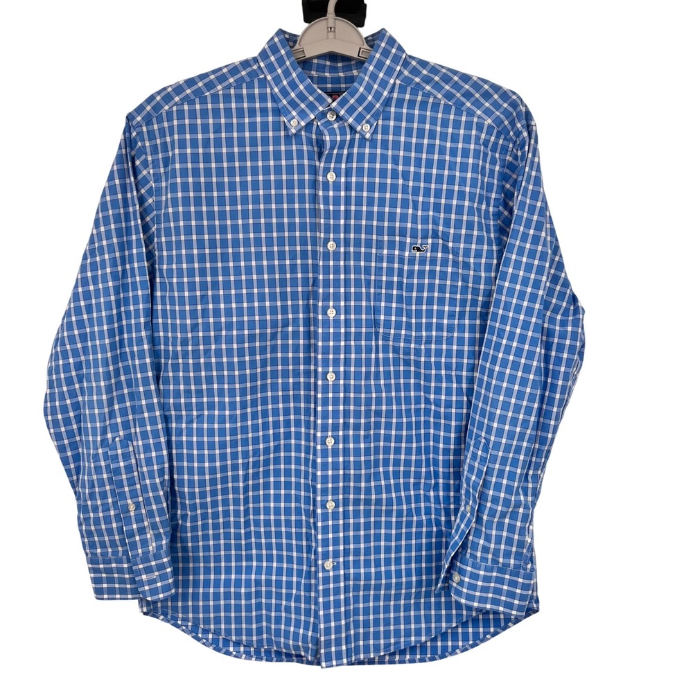 Vineyard Vines Classic Fit Tucker Shirt Blue Gingham Plaid Cotton Mens Large